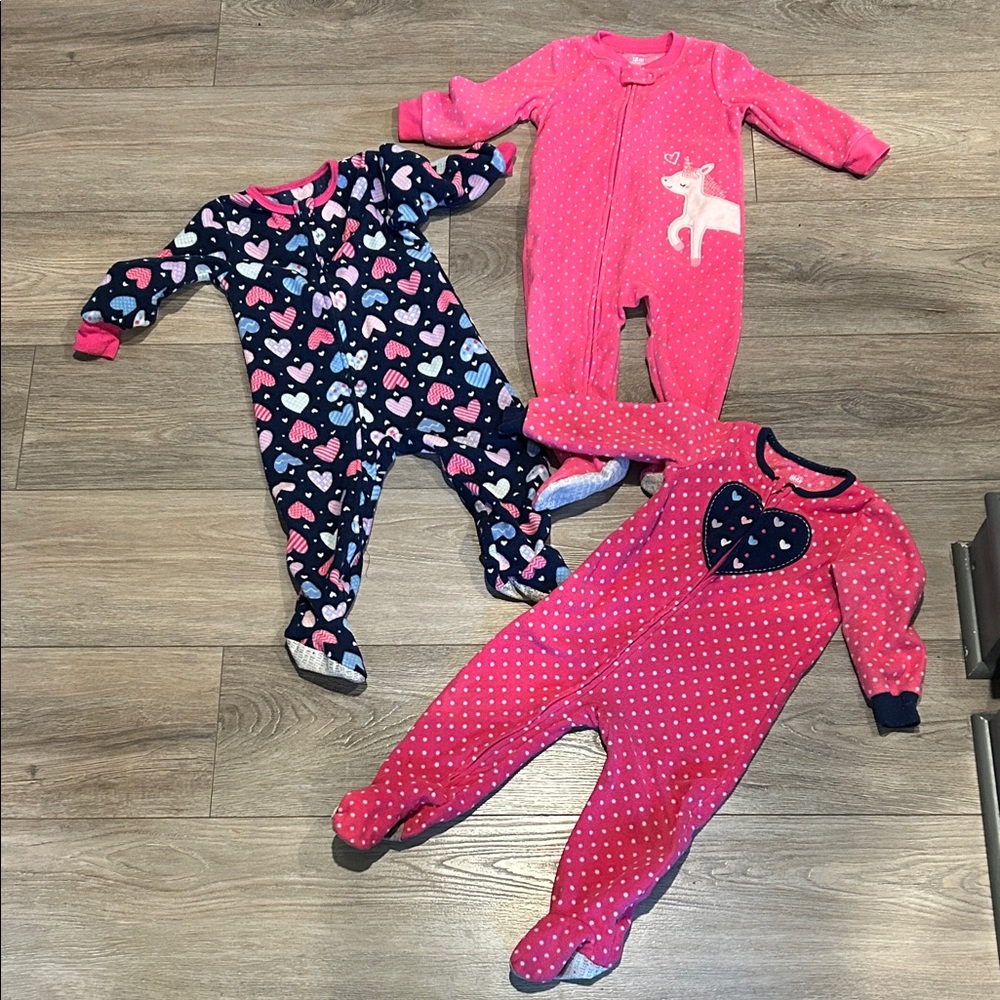 Kids and Carters Pink and Navy Kids One Piece pajama Set x 3